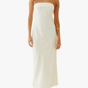 White Strapless Satin Dress